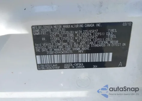 2012 Toyota Rav4 Limited from USA, damaged, VIN 2T3DF4DV4CW206225